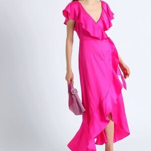 TOPSHOP Midi wrap dress Fuchsia size2